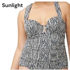 Cacique Women Zebra Print Balconette Swim Tankini Top SZ 46DDD Nylon & Spandex